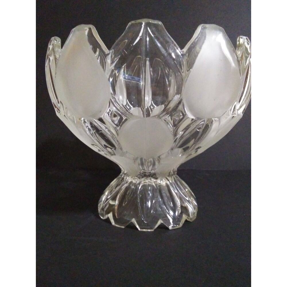 Vintage 8" Pedestal Compote Fright Nut Bowl Frosted Tulip Flower Design Glass...